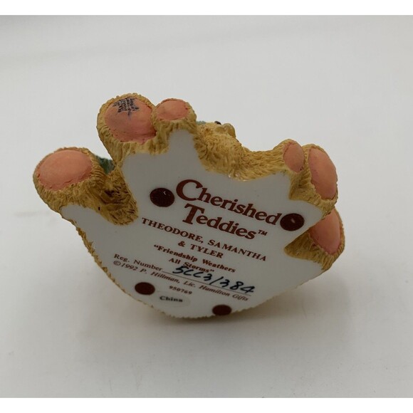 1992 Cherished Teddies "Theodore Samantha & Tyler" Bear Family Figurine #950769 - Picture 6 of 8